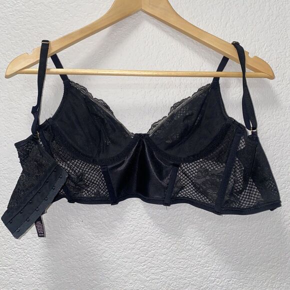 Victoria's Secret Bustier Size 32C Black Faux Leather Fishnet Quarter Cup Corset - Picture 7 of 8